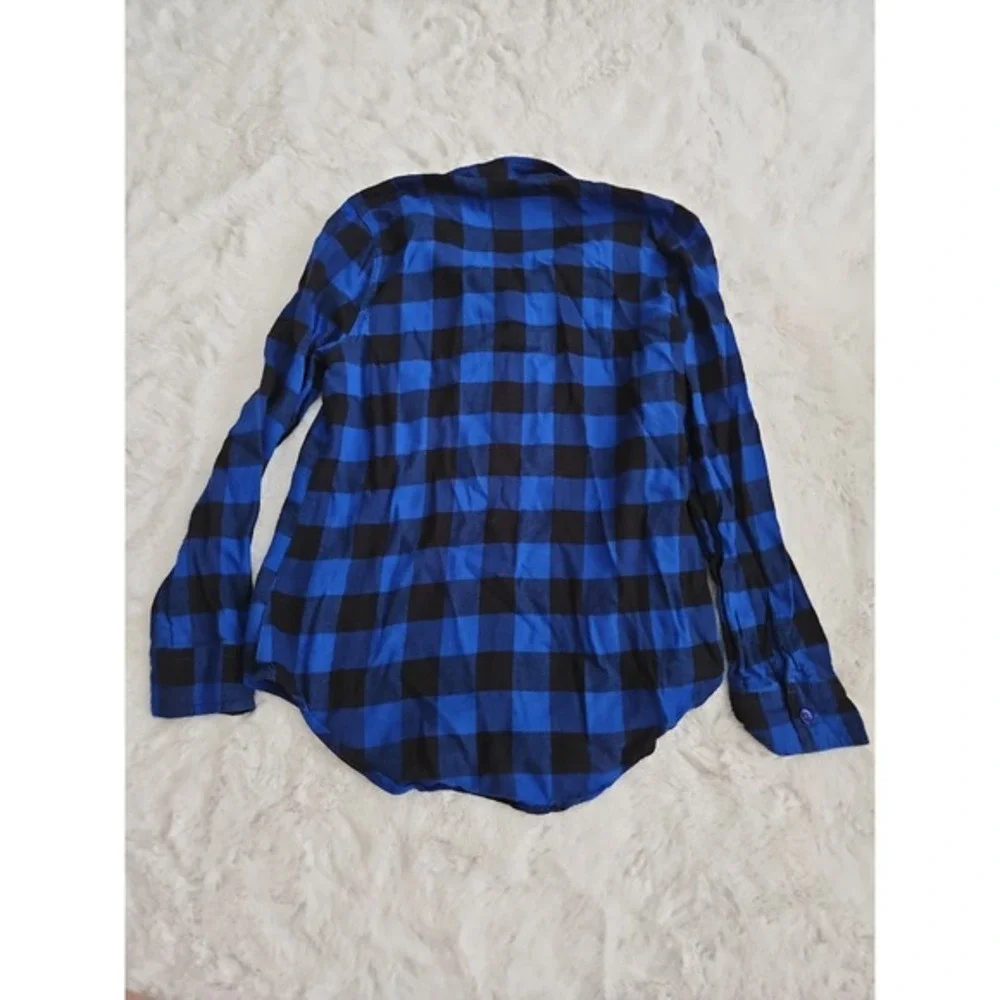 Justice Girls Blue & Black Buffalo Plaid Flannel Button‎ Down Shirt Size 14/16